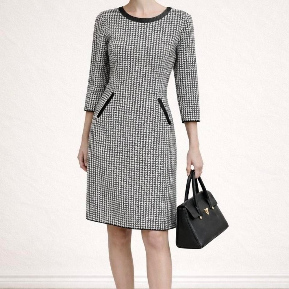 Lauren‎ Ralph Lauren Houndstooth Knit Dress Black White Old Money Preppy Medium
